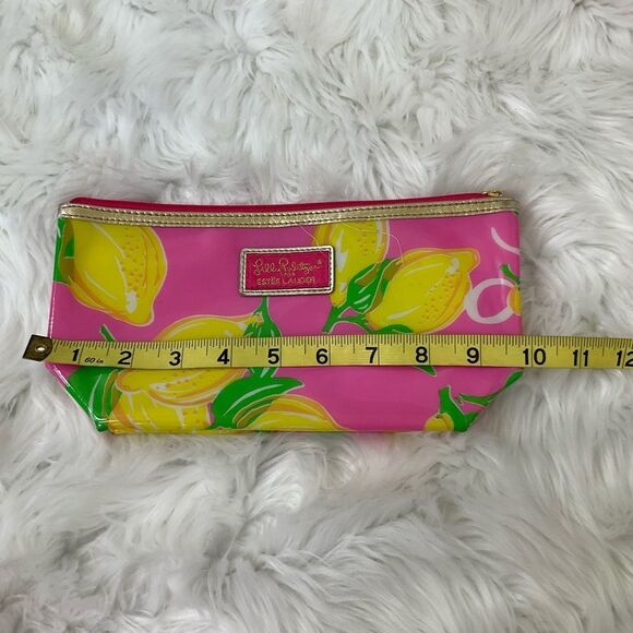 Lilly Pulitzer for Estee Lauder Pink Yellow Lemons Cosmetic Makeup Bag - Picture 8 of 9